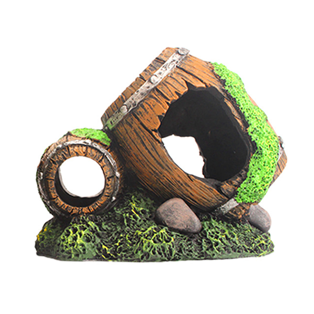 Aquarium Wine Barrel Decoration Resin Fish Tank Ornament With Moss