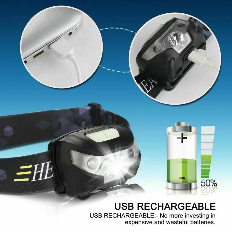 Rechargeable Induction Headlamp Motion Sensor LED Light