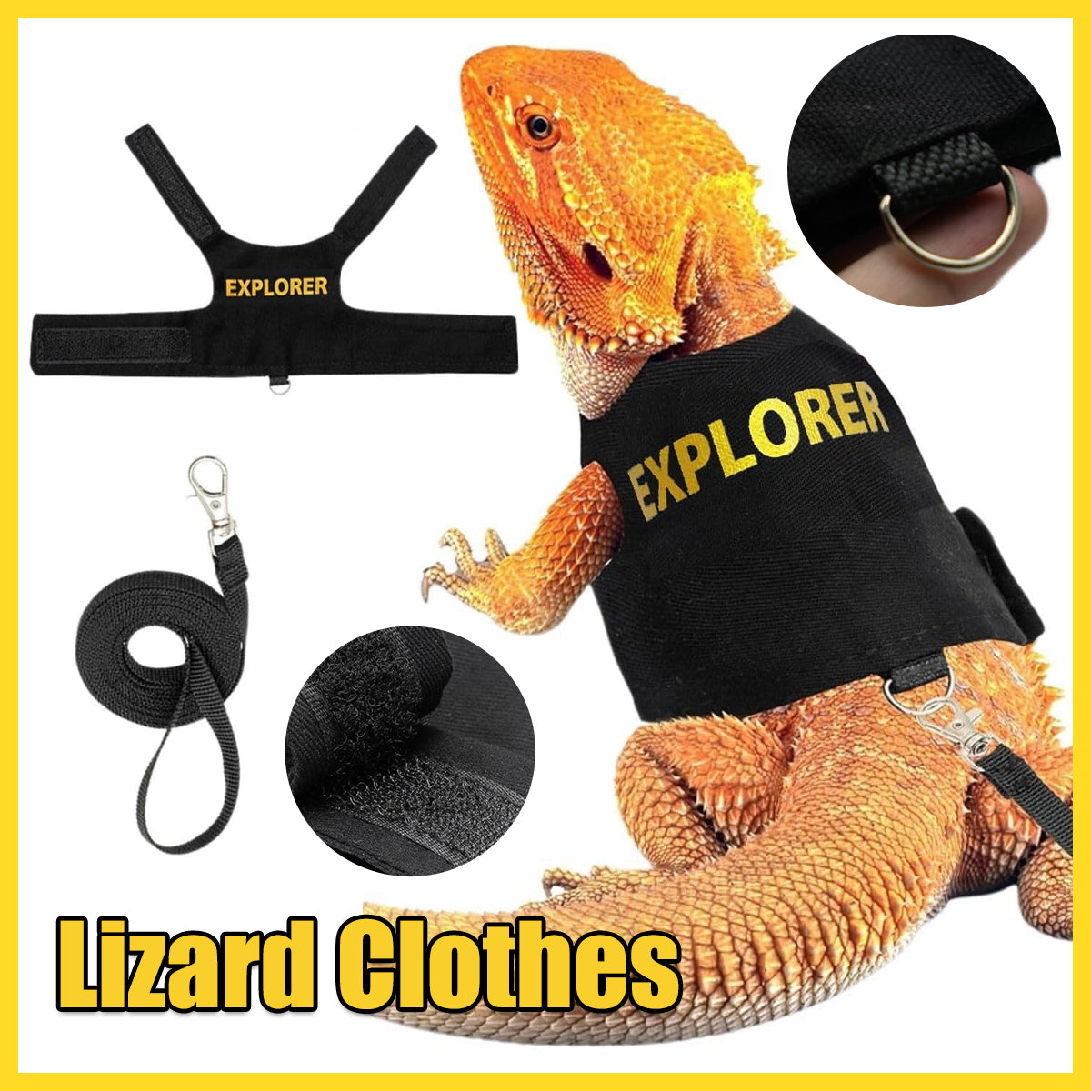Adjustable Reptile Harness Leash Lizard Walking Vest with Lead