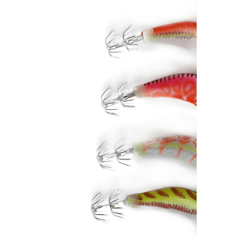 4PCS Squid Jigs Lure 2.0 Egi with Glow Tail Dual Hook Tackle
