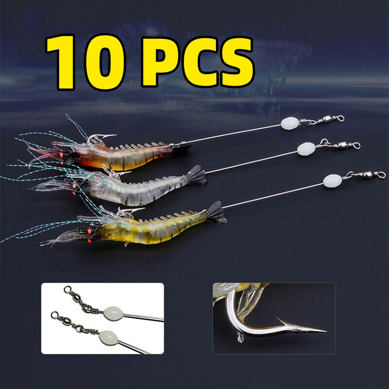 10PCS Luminous Shrimp Fishing Lures Set Saltwater & Freshwater