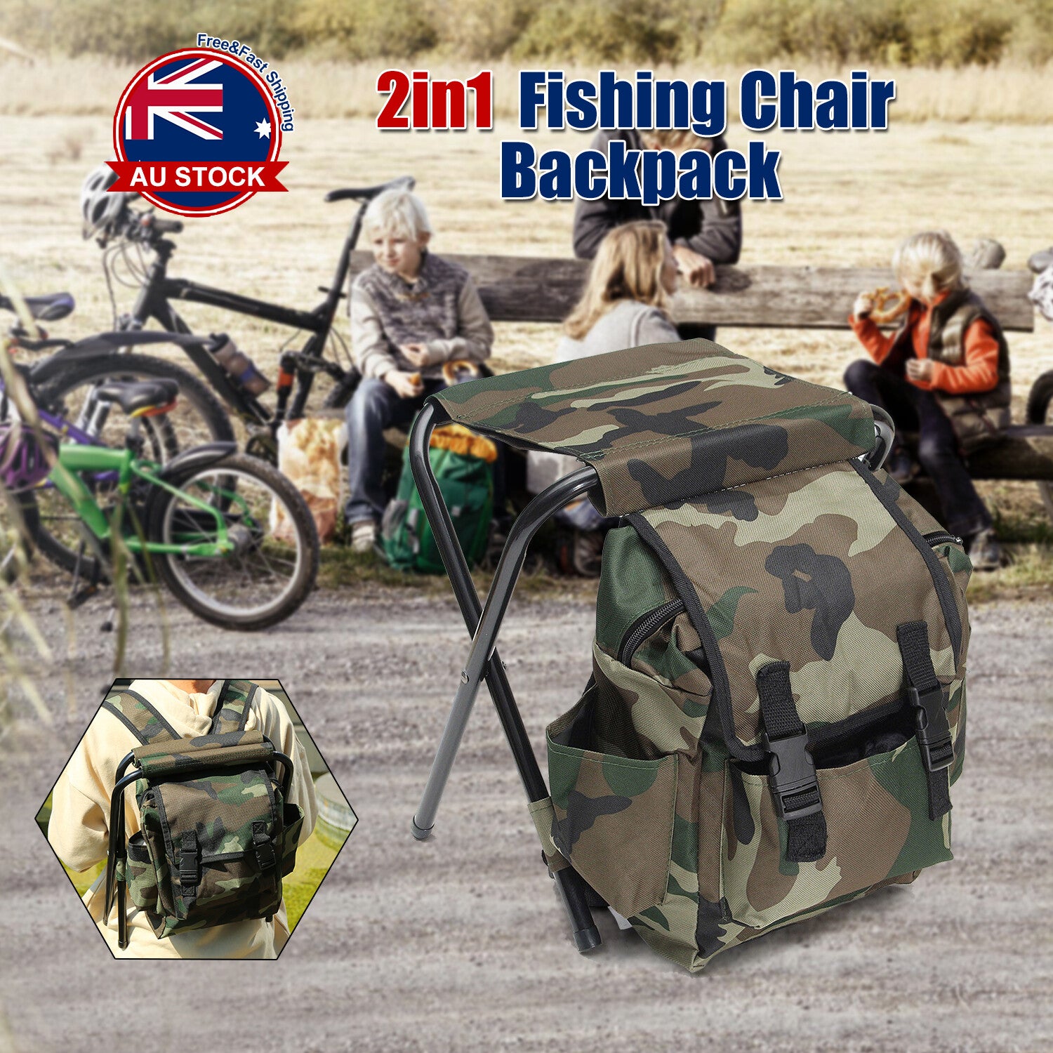 Outdoor Folding Chair Multi Functional Portable Camping Fishing Bag Stool Seat
