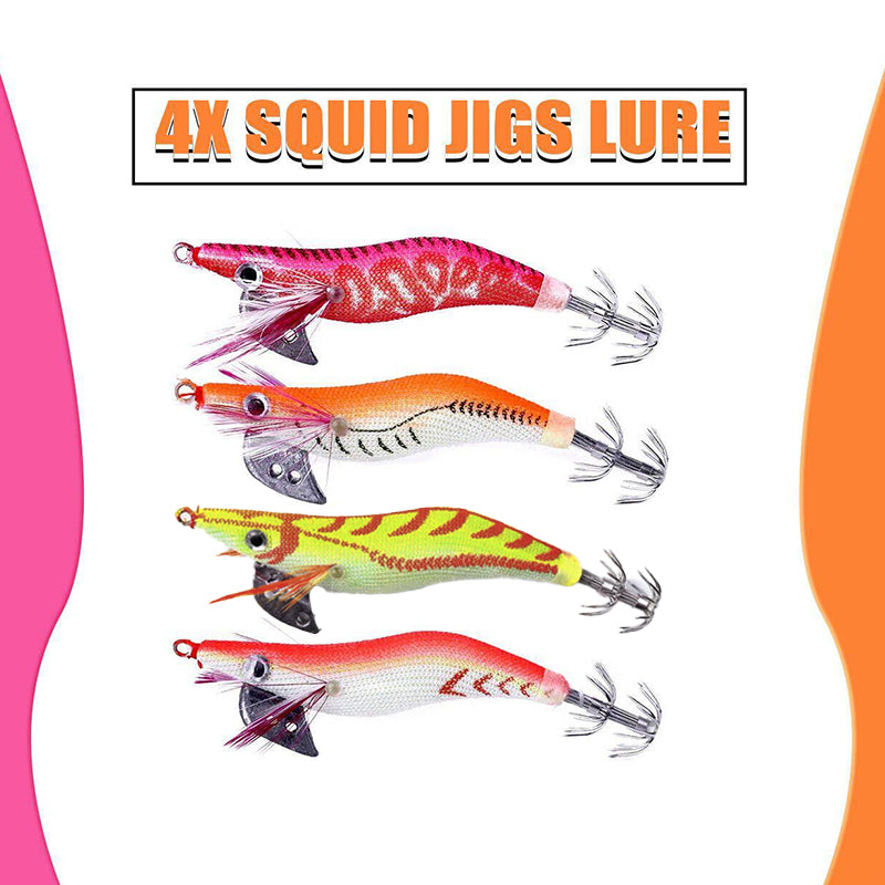 4PCS Squid Jigs Lure 2.0 Egi with Glow Tail Dual Hook Tackle