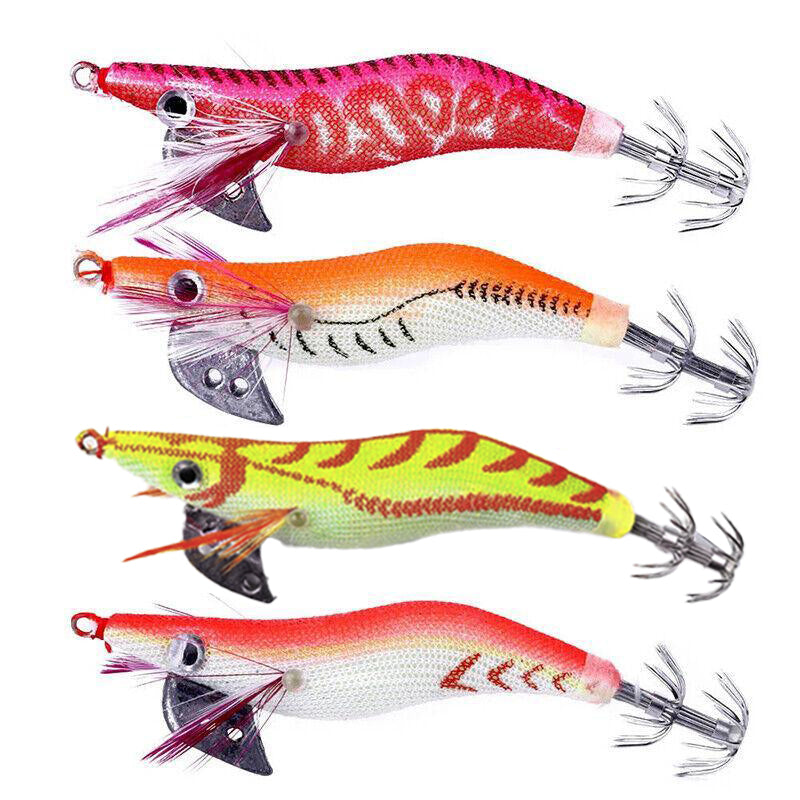 4PCS Squid Jigs Lure 2.0 Egi with Glow Tail Dual Hook Tackle