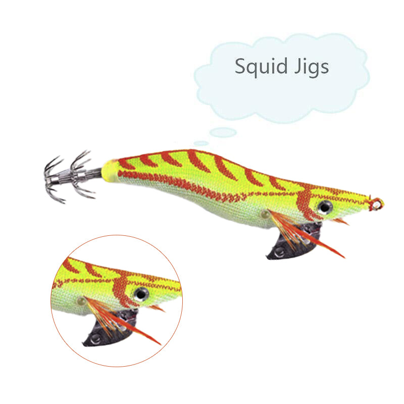 4PCS Squid Jigs Lure 2.0 Egi with Glow Tail Dual Hook Tackle